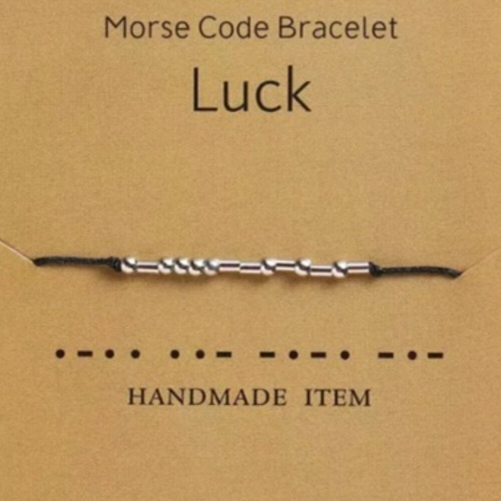 "LUCK" Silver Morse Code Bracelets - Adjustable String, Inspirational Message